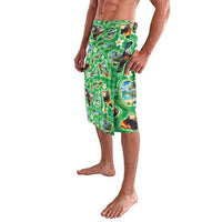 Hawaii Map with Plumeria Flower and Palaka Pattern Lavalava Tropical Island Green Design LT03 - Polynesian Pride