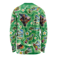 Hawaii Map with Plumeria Flower and Palaka Pattern Long Sleeve Shirt Tropical Island Green Design LT03 - Polynesian Pride