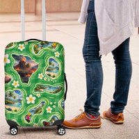 Hawaii Map with Plumeria Flower and Palaka Pattern Luggage Cover Tropical Island Green Design LT03 Green - Polynesian Pride