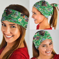 Hawaii Map with Plumeria Flower and Palaka Pattern Neck Gaiter Tropical Island Green Design LT03 - Polynesian Pride