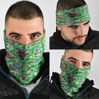 Hawaii Map with Plumeria Flower and Palaka Pattern Neck Gaiter Tropical Island Green Design LT03 - Polynesian Pride