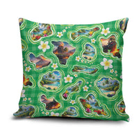 Hawaii Map with Plumeria Flower and Palaka Pattern Pillow Cover Tropical Island Green Design LT03 Green - Polynesian Pride