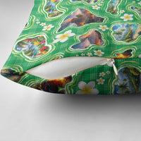 Hawaii Map with Plumeria Flower and Palaka Pattern Pillow Cover Tropical Island Green Design LT03 - Polynesian Pride
