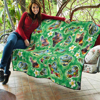 Hawaii Map with Plumeria Flower and Palaka Pattern Quilt Tropical Island Green Design LT03 - Polynesian Pride