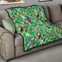 Hawaii Map with Plumeria Flower and Palaka Pattern Quilt Tropical Island Green Design LT03 - Polynesian Pride