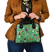 Hawaii Map with Plumeria Flower and Palaka Pattern Shoulder Handbag Tropical Island Green Design LT03 - Polynesian Pride