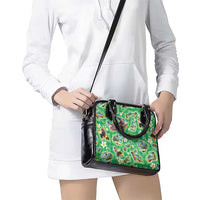 Hawaii Map with Plumeria Flower and Palaka Pattern Shoulder Handbag Tropical Island Green Design LT03 - Polynesian Pride