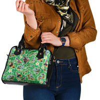 Hawaii Map with Plumeria Flower and Palaka Pattern Shoulder Handbag Tropical Island Green Design LT03 - Polynesian Pride