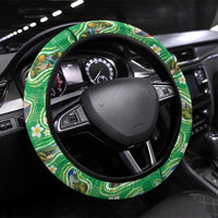 Hawaii Map with Plumeria Flower and Palaka Pattern Steering Wheel Cover Tropical Island Green Design LT03 Universal Fit Green - Polynesian Pride