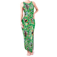 Hawaii Map with Plumeria Flower and Palaka Pattern Tank Maxi Dress Tropical Island Green Design LT03 Women Green - Polynesian Pride