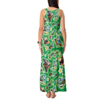 Hawaii Map with Plumeria Flower and Palaka Pattern Tank Maxi Dress Tropical Island Green Design LT03 - Polynesian Pride