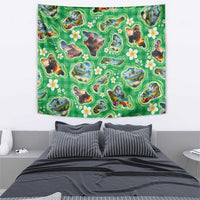 Hawaii Map with Plumeria Flower and Palaka Pattern Tapestry Tropical Island Green Design LT03 - Polynesian Pride