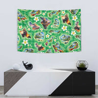 Hawaii Map with Plumeria Flower and Palaka Pattern Tapestry Tropical Island Green Design LT03 - Polynesian Pride