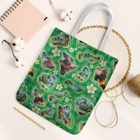 Hawaii Map with Plumeria Flower and Palaka Pattern Tote Bag Tropical Island Green Design LT03 White Strap One Size Green - Polynesian Pride