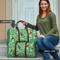 Hawaii Map with Plumeria Flower and Palaka Pattern Travel Bag Tropical Island Green Design LT03 - Polynesian Pride