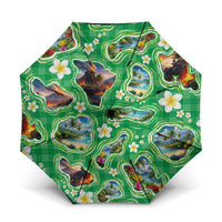 Hawaii Map with Plumeria Flower and Palaka Pattern Umbrella Tropical Island Green Design LT03 One Size Folded 11.42 inch Opened Diameter 37.4 inch Green - Polynesian Pride