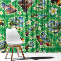 Hawaii Map with Plumeria Flower and Palaka Pattern Window Curtain Tropical Island Green Design LT03 - Polynesian Pride