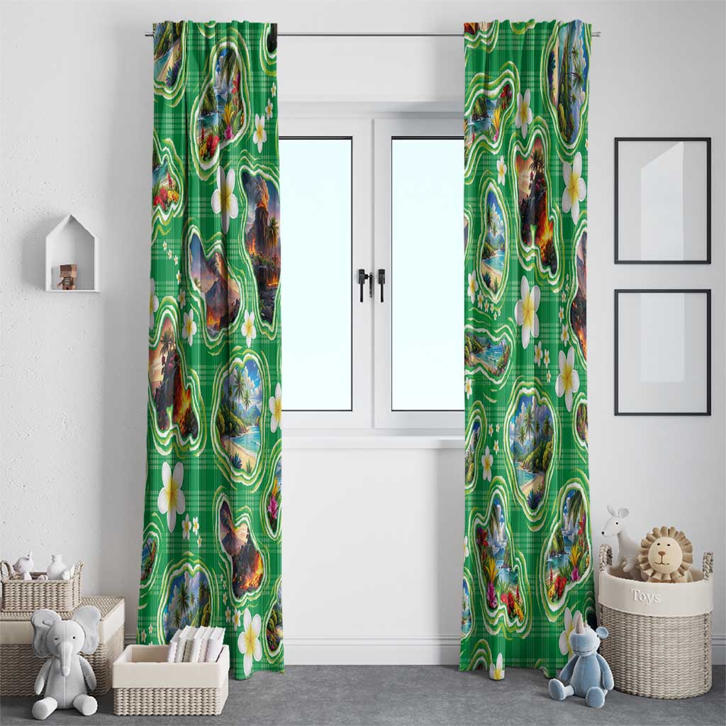 Hawaii Map with Plumeria Flower and Palaka Pattern Window Curtain Tropical Island Green Design LT03 - Polynesian Pride