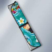 Hawaii Map with Plumeria Flower and Palaka Pattern Auto Sun Shade Tropical Island Teal Design LT03 - Polynesian Pride