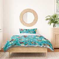 Hawaii Map with Plumeria Flower and Palaka Pattern Bedding Set Tropical Island Teal Design LT03 - Polynesian Pride