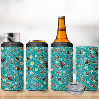 Hawaii Map with Plumeria Flower and Palaka Pattern 4 in 1 Can Cooler Tumbler Tropical Island Teal Design LT03 - Polynesian Pride