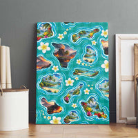 Hawaii Map with Plumeria Flower and Palaka Pattern Canvas Wall Art Tropical Island Teal Design LT03 - Polynesian Pride