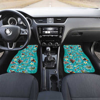 Hawaii Map with Plumeria Flower and Palaka Pattern Car Mats Tropical Island Teal Design LT03 Set 2pcs - Front Teal - Polynesian Pride