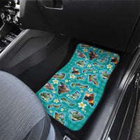 Hawaii Map with Plumeria Flower and Palaka Pattern Car Mats Tropical Island Teal Design LT03 - Polynesian Pride