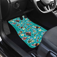 Hawaii Map with Plumeria Flower and Palaka Pattern Car Mats Tropical Island Teal Design LT03 - Polynesian Pride