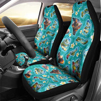 Hawaii Map with Plumeria Flower and Palaka Pattern Car Seat Cover Tropical Island Teal Design LT03 - Polynesian Pride