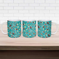 Hawaii Map with Plumeria Flower and Palaka Pattern Ceramic Mug Tropical Island Teal Design LT03 - Polynesian Pride
