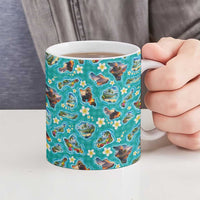 Hawaii Map with Plumeria Flower and Palaka Pattern Ceramic Mug Tropical Island Teal Design LT03 - Polynesian Pride