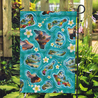 Hawaii Map with Plumeria Flower and Palaka Pattern Garden Flag Tropical Island Teal Design LT03 Garden Flag Teal - Polynesian Pride