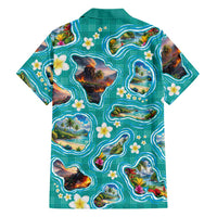 Hawaii Map with Plumeria Flower and Palaka Pattern Hawaiian Shirt Tropical Island Teal Design LT03 - Polynesian Pride