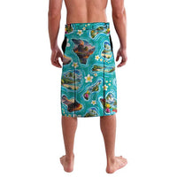 Hawaii Map with Plumeria Flower and Palaka Pattern Lavalava Tropical Island Teal Design LT03 - Polynesian Pride
