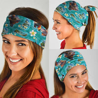 Hawaii Map with Plumeria Flower and Palaka Pattern Neck Gaiter Tropical Island Teal Design LT03 - Polynesian Pride