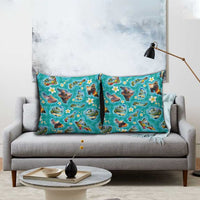 Hawaii Map with Plumeria Flower and Palaka Pattern Pillow Cover Tropical Island Teal Design LT03 - Polynesian Pride