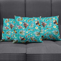 Hawaii Map with Plumeria Flower and Palaka Pattern Pillow Cover Tropical Island Teal Design LT03 - Polynesian Pride