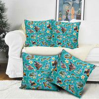 Hawaii Map with Plumeria Flower and Palaka Pattern Pillow Cover Tropical Island Teal Design LT03 - Polynesian Pride