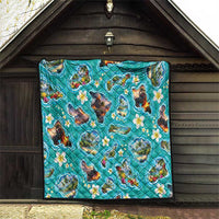 Hawaii Map with Plumeria Flower and Palaka Pattern Quilt Tropical Island Teal Design LT03 - Polynesian Pride