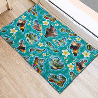 Hawaii Map with Plumeria Flower and Palaka Pattern Rubber Doormat Tropical Island Teal Design LT03 - Polynesian Pride