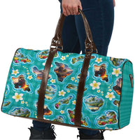 Hawaii Map with Plumeria Flower and Palaka Pattern Travel Bag Tropical Island Teal Design LT03 - Polynesian Pride