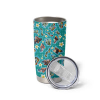 Hawaii Map with Plumeria Flower and Palaka Pattern Tumbler Cup Tropical Island Teal Design LT03 - Polynesian Pride
