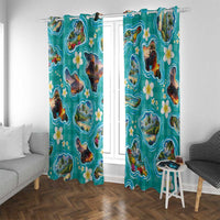 Hawaii Map with Plumeria Flower and Palaka Pattern Window Curtain Tropical Island Teal Design LT03 With Grommets Teal - Polynesian Pride