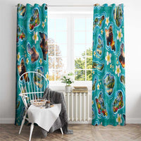 Hawaii Map with Plumeria Flower and Palaka Pattern Window Curtain Tropical Island Teal Design LT03 - Polynesian Pride
