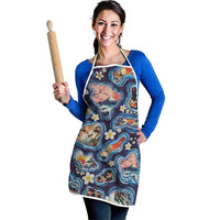 Hawaii Islands Map Design with Japanese Landscape Apron Hawaiian Japan Fusion Art Navy Color LT03 - Polynesian Pride