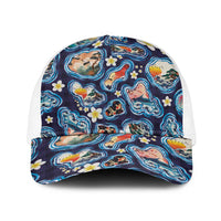 Hawaii Islands Map Design with Japanese Landscape Baseball Net Cap Hawaiian Japan Fusion Art Navy Color