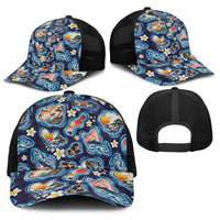 Hawaii Islands Map Design with Japanese Landscape Baseball Net Cap Hawaiian Japan Fusion Art Navy Color