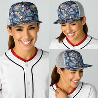 Hawaii Islands Map Design with Japanese Landscape Baseball Net Cap Hawaiian Japan Fusion Art Navy Color