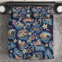 Hawaii Islands Map Design with Japanese Landscape Bedding Set Hawaiian Japan Fusion Art Navy Color LT03 Navy - Polynesian Pride